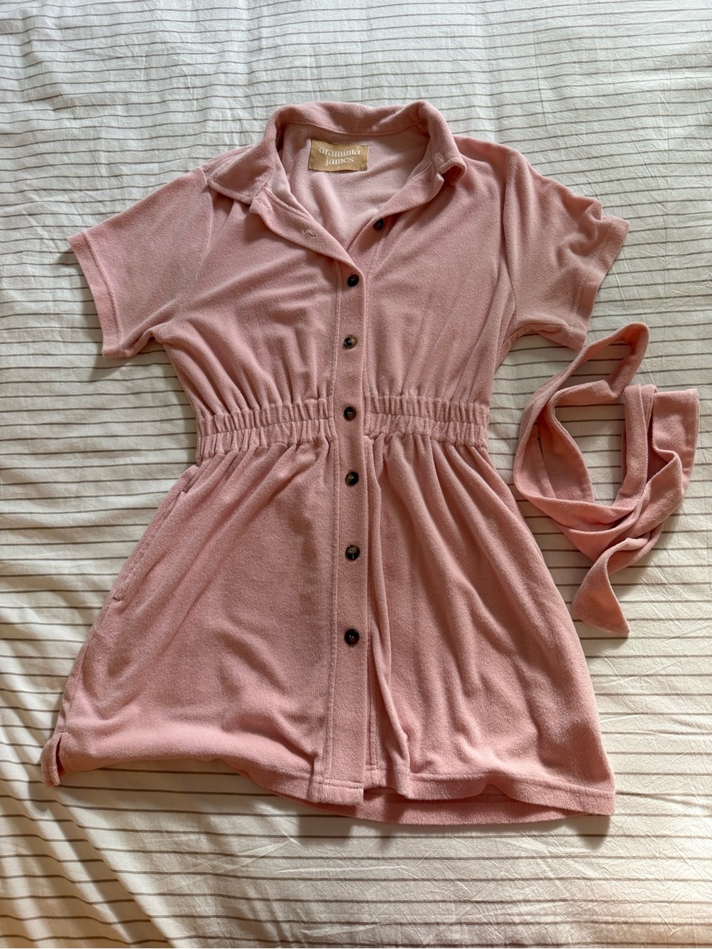 Araminta James Pink Mini Dress with Tie Waist - Picture 1 of 3